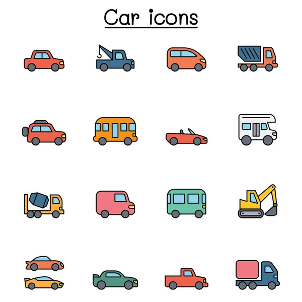 Conjunto Iconos Línea Color Automóvil Vehículo Transporte — Archivo Imágenes Vectoriales