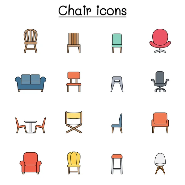 Sandalye Mobilya Renk Çizgisi Simgesi Seti — Stok Vektör
