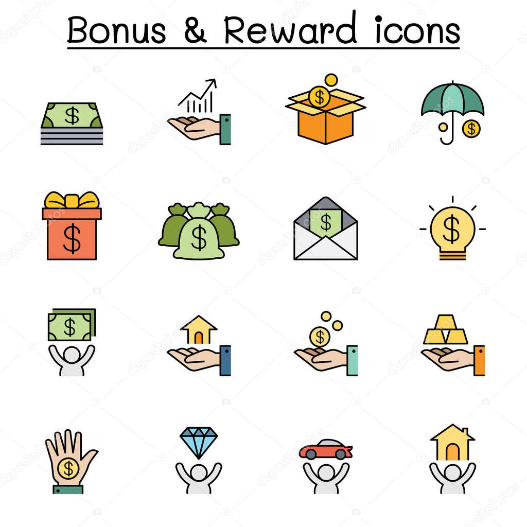 Bonus & Reward color line icon set