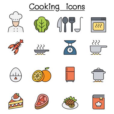 Yemek pişirme renk çizgisi simgesi seti