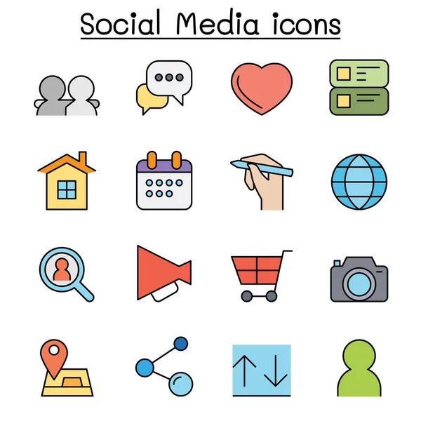 Sieć Społecznościowa Zestaw Ikon Kolorów Mediów Społecznościowych — Wektor stockowy