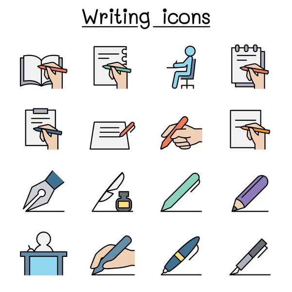 Writing Color Line Icon Set — Stock Vector