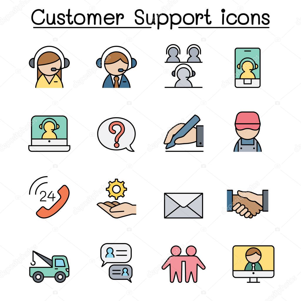 Customer service color line icon set