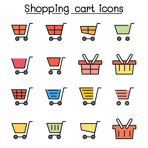 Shopping Cart Color Line Icon Set — Stock Vector