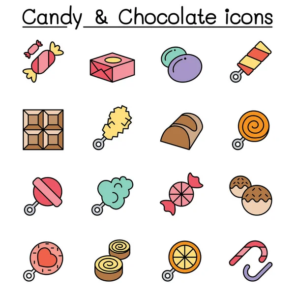 Sweet Candy Color Line Icon Set — Stock Vector