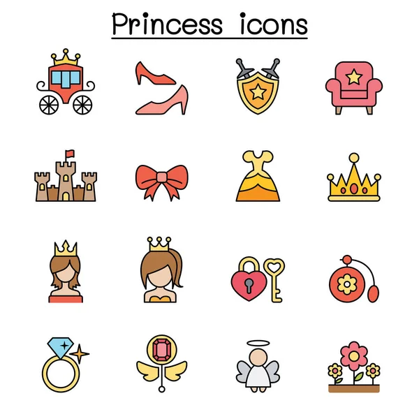 Princesa Línea Color Icono Conjunto — Archivo Imágenes Vectoriales