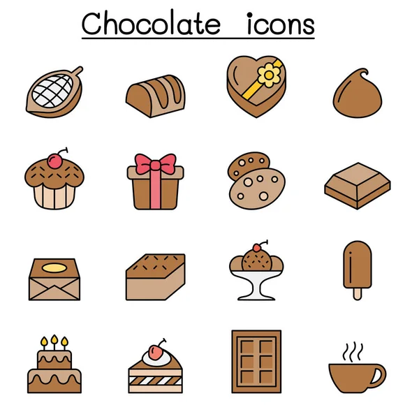 Chocolate Color Line Icon Set — Stock Vector