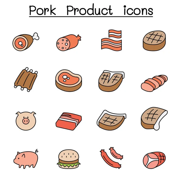 Porc Porc Ensemble Icônes Ligne Couleur Produit — Image vectorielle