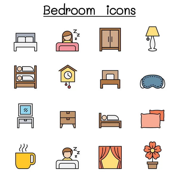 Dormitorio Línea Color Icono Conjunto — Archivo Imágenes Vectoriales