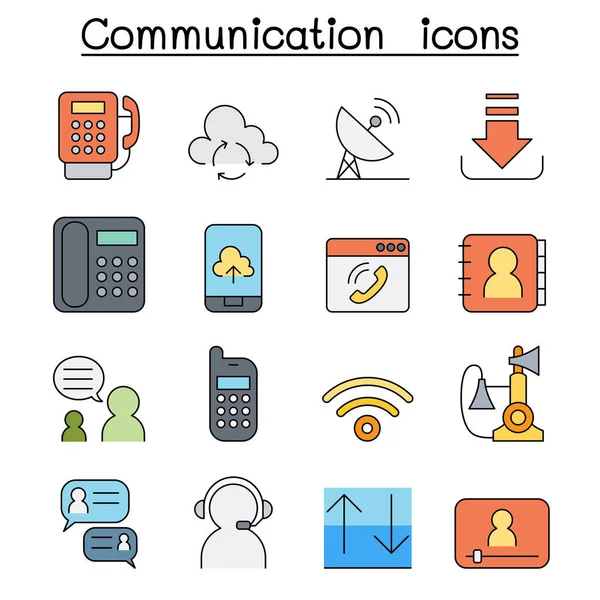 Farbzeilensymbolset Für Kommunikation Und Technologie — Stockvektor