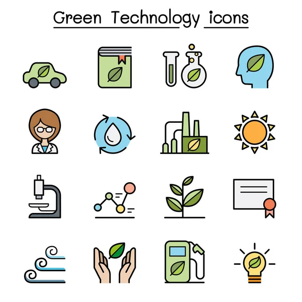 Verde Tecnología Línea Color Icono Conjunto — Vector de stock