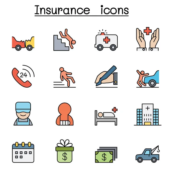 Insurance Color Line Icon Set — Stock Vector