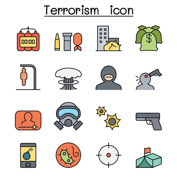 Σύνολο Εικονιδίων Γραμμής Χρώματος Τρομοκρατίας — Διανυσματικό Αρχείο