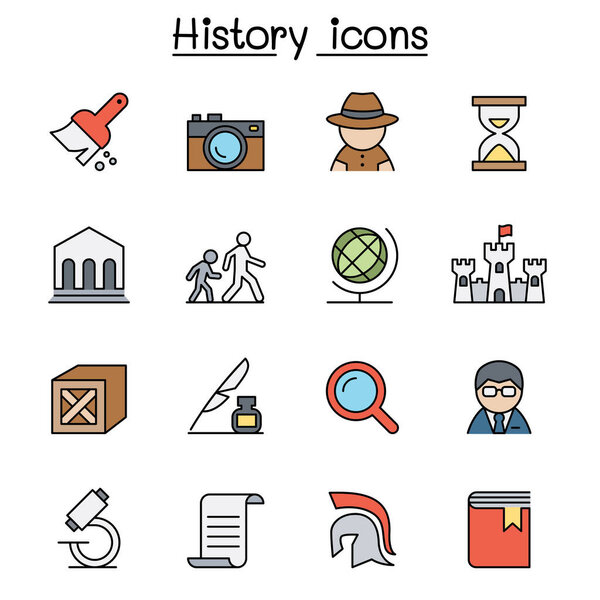 History and archeology color line icon set