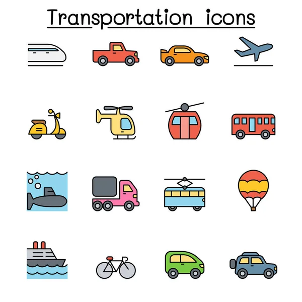 Conjunto Iconos Línea Color Transporte Logística — Archivo Imágenes Vectoriales