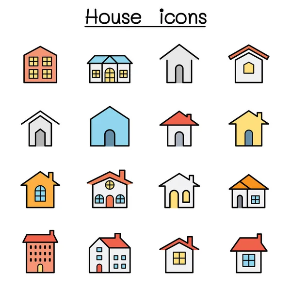 House Color Line Icon Set — Stock Vector