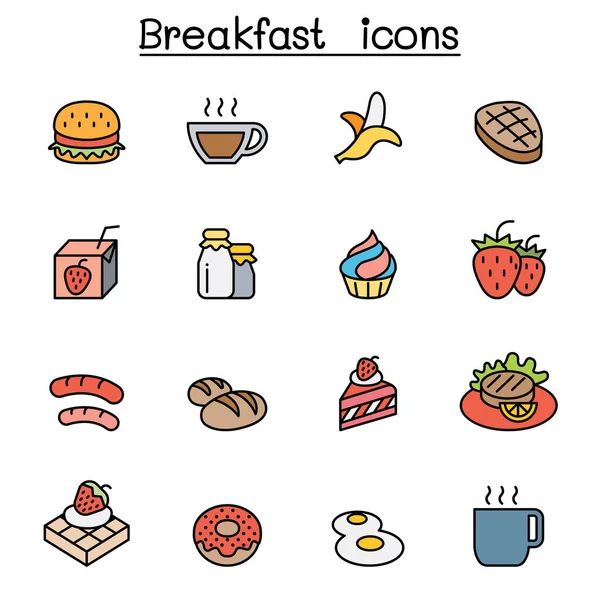 Desayuno Color Línea Icono Conjunto — Vector de stock