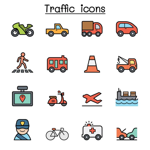 Farbsymbole Für Verkehr Und Transport Gesetzt — Stockvektor