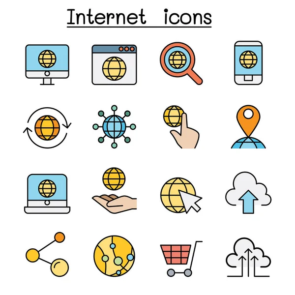 Internet Farbe Linie Icon Gesetzt — Stockvektor