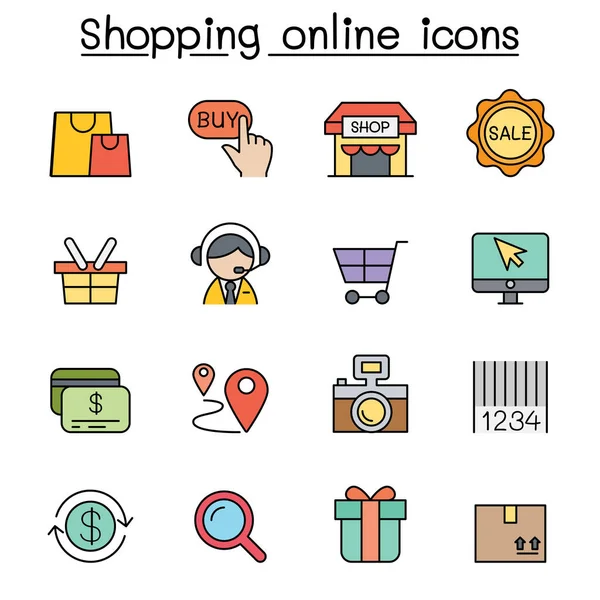 Shopping Online Internet Shopping Color Line Icon Set — Stock Vector
