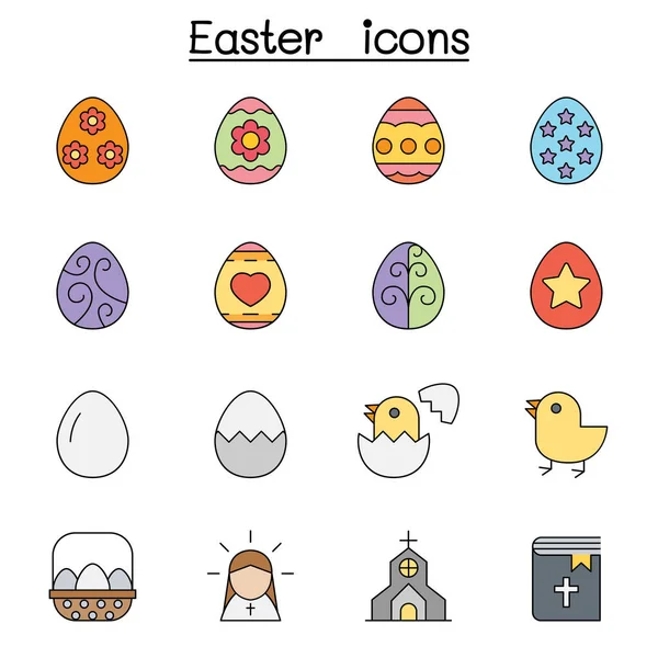 Easter Color Line Icon Set — Stock Vector