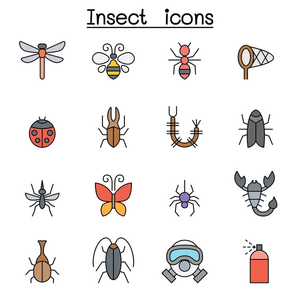 Conjunto Iconos Línea Color Insectos Insectos — Vector de stock