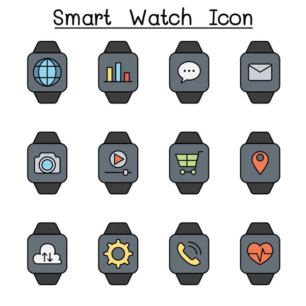Smart Horloge Kleur Lijn Pictogram Set — Stockvector