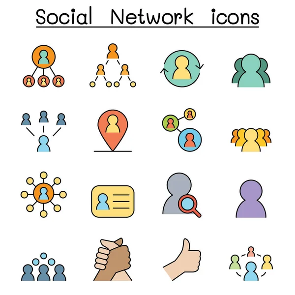 Rede Social Linha Cores Mídia Social Conjunto Ícones — Vetor de Stock