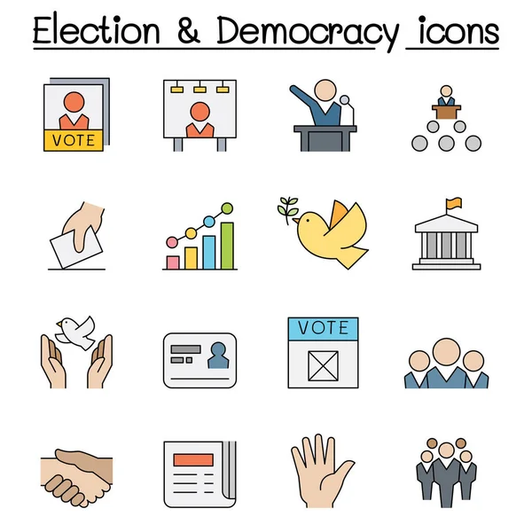 Set Icone Della Linea Colori Elezione Democrazia — Vettoriale Stock
