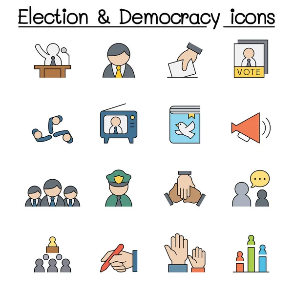 選挙と民主主義のカラーラインアイコンセット — ストックベクタ