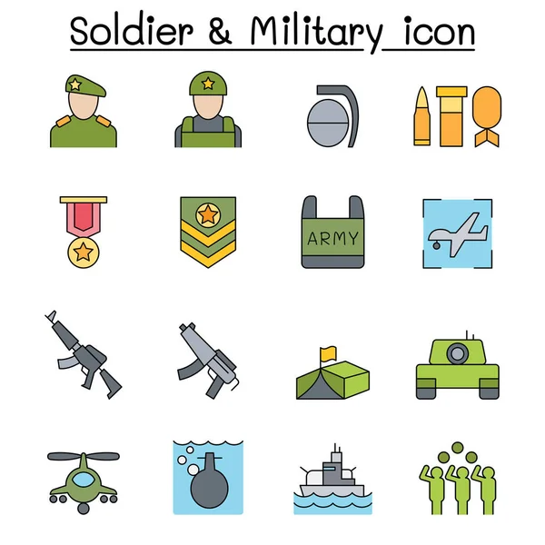 stock vector Soldier color line icon set