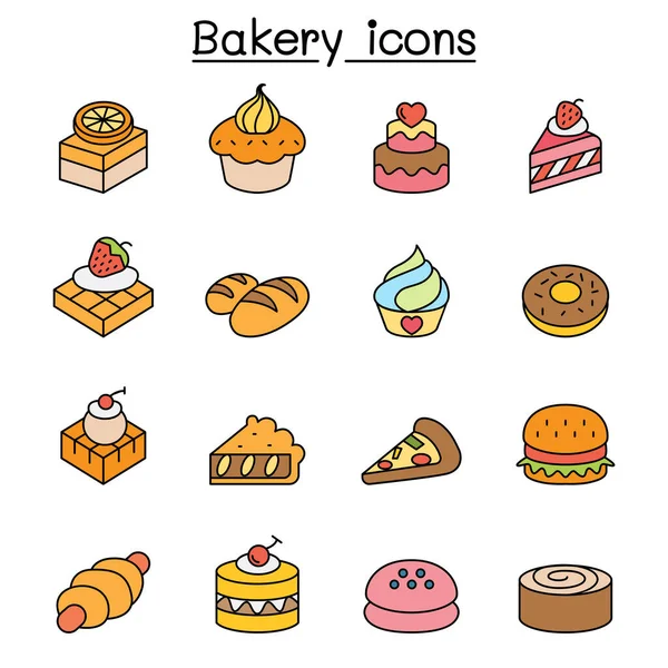Panadería Pastelería Línea Color Icono Conjunto — Archivo Imágenes Vectoriales