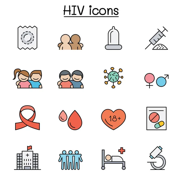 Aids Hiv Färg Linje Ikon Set — Stock vektor