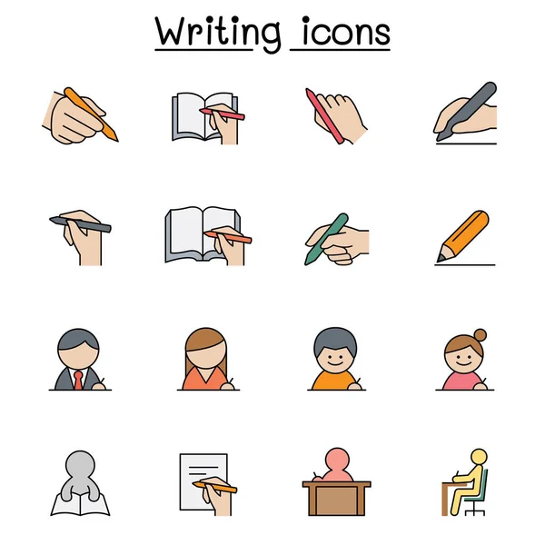 Writing Color Line Icon Set — Stock Vector
