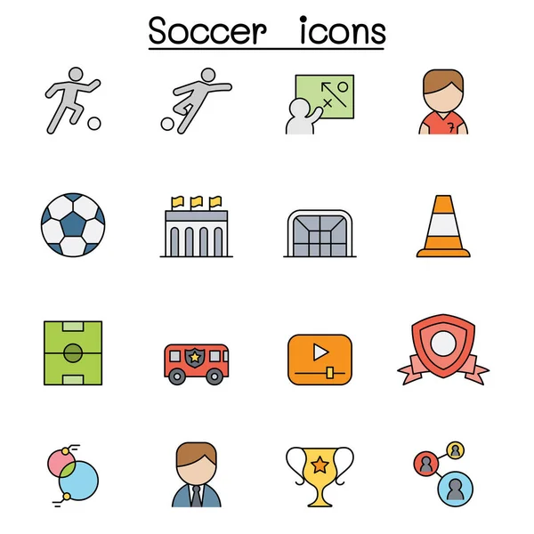 Fußball Fußball Farbe Linie Icon Set — Stockvektor