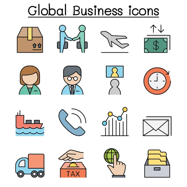 stock vector Global Business color line icon set