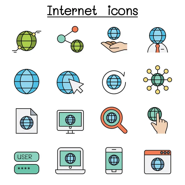 İnternet Teknolojisi renk çizgisi simgesi seti