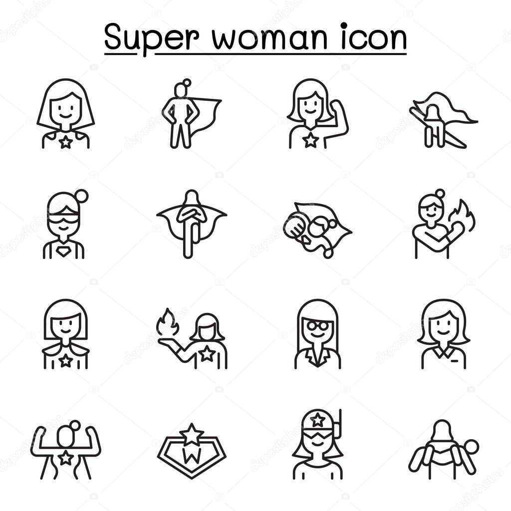 Super woman icon set in thin line style