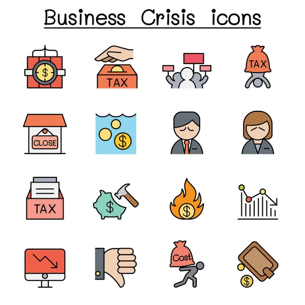 Business Crisis Debt Cost Tax Color Line Icon Set — 스톡 벡터