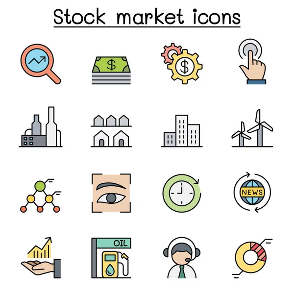 Bolsa Valores Stock Money Bolsa Valores Color Conjunto Iconos Línea — Vector de stock
