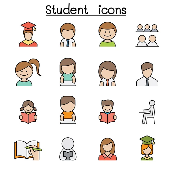 Conjunto Iconos Línea Color Estudiante Educación — Archivo Imágenes Vectoriales