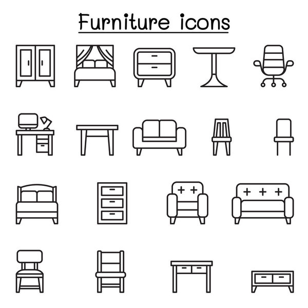 Мебель иконка в стиле тонкой линии
