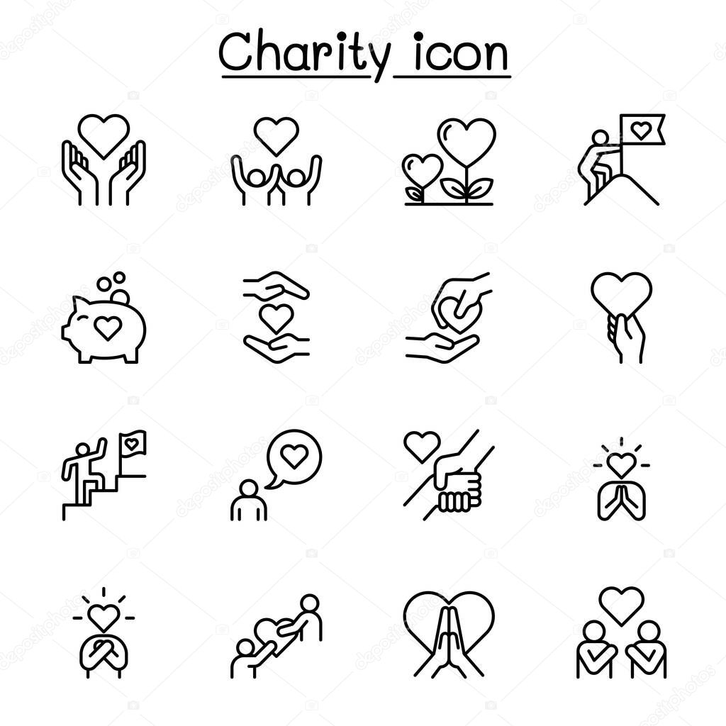 Kindness, charity, donation icon set in thin line style