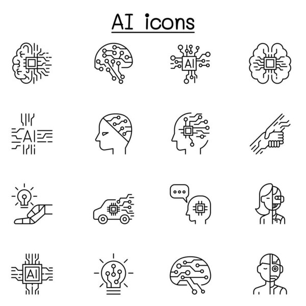 AI icon set in thin line style