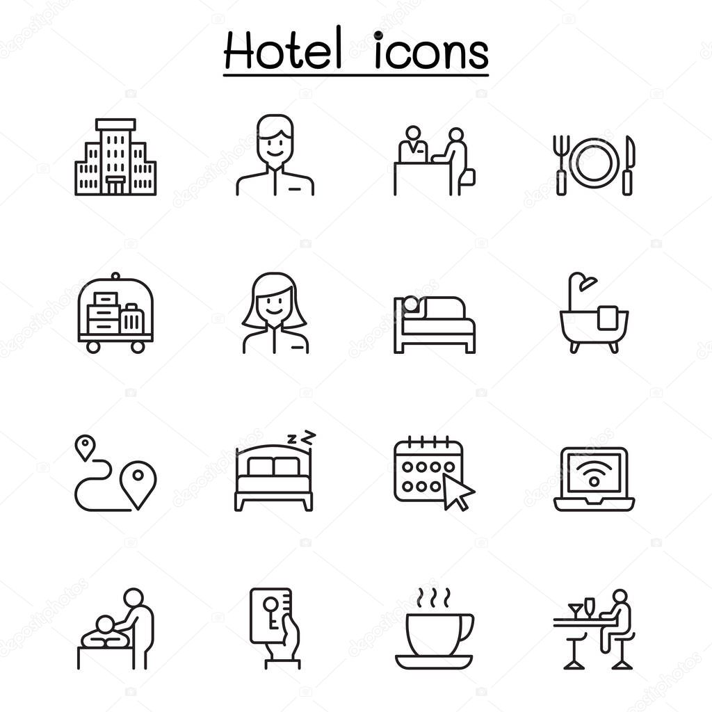 Hotel icon set in thin line style