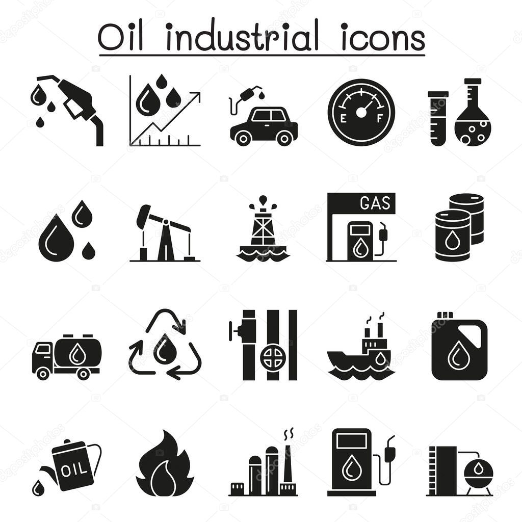 Oil industrial icons set in glyph style