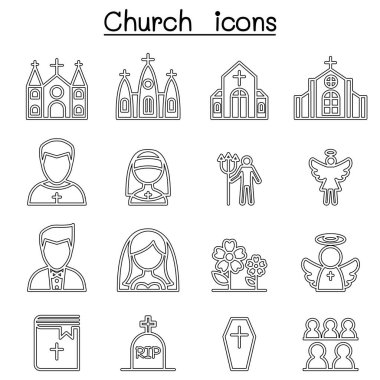 İnce çizgi stili kilise Icon set