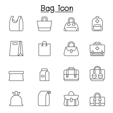 İnce çizgi stilinde çanta Icon set