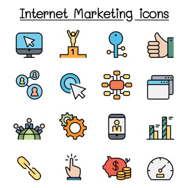 SEO ve İnternet pazarlama simgesi renk çizgisi biçiminde ayarlandı