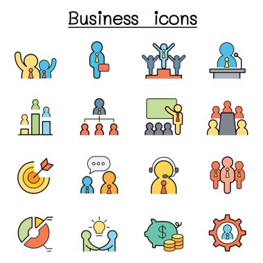 Business icon set in color line style clipart